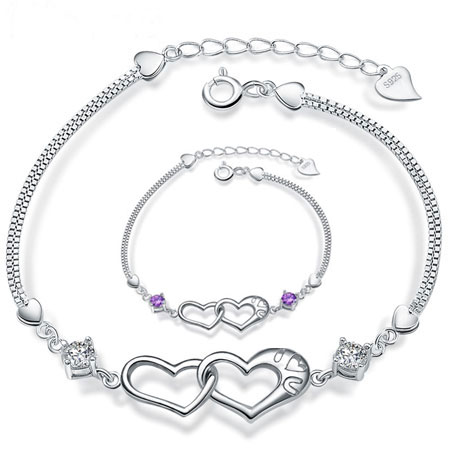 Sterling Silver Crystal Heart Bracelets - Click Image to Close